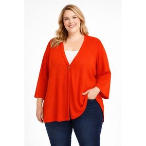 J.Jill Linen Blend Lightweight Cardigan‎ Sweater Plus Size 3X Orange 3/4 Sleeve